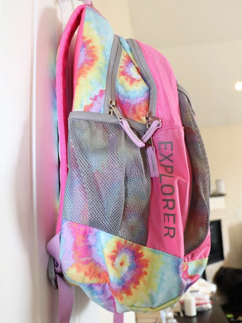 LL Bean Explorer Girls Pink Tie-Dye Backpack Book Bag School Mesh Pockets